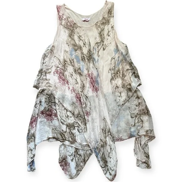 Silk Ruffle Asymmetrical Flowy Blouse Top Women’s size L - Picture 1 of 8